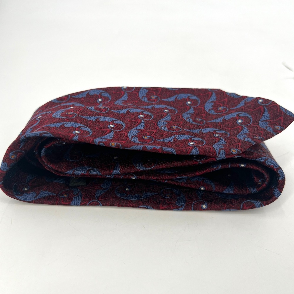 Robert Talbott Seven Fold Tie Burgundy Blue Feather Luxury Elegant - Picture 6 of 7